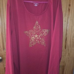 Catherines Red Long Sleeve Tee with Happy Hoilday Gold Star